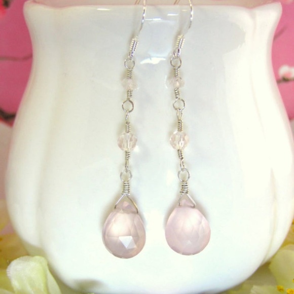 Kblossoms Jewelry - Pink chalcedony dangle sterling silver earrings